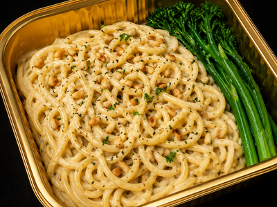 Spaghetti with Tahini Sauce ,Garlic & Olive Oil