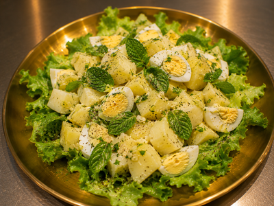 Potato & Boiled Egg Salad with Mint & Lettuce (lemon, oil, garlic)