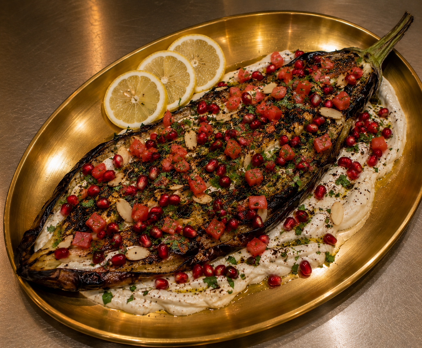 Grilled Eggplant w Tahini, Garlic & Lemon