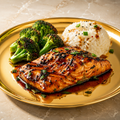 Glazed Teriyaki Salmon w Rice & Broccoli