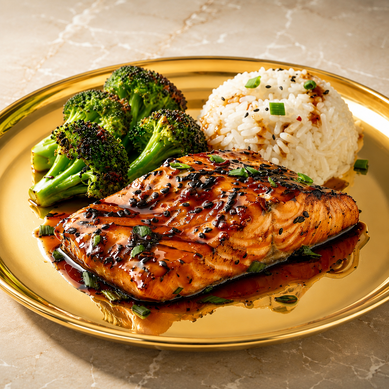 Glazed Teriyaki Salmon w Rice & Broccoli