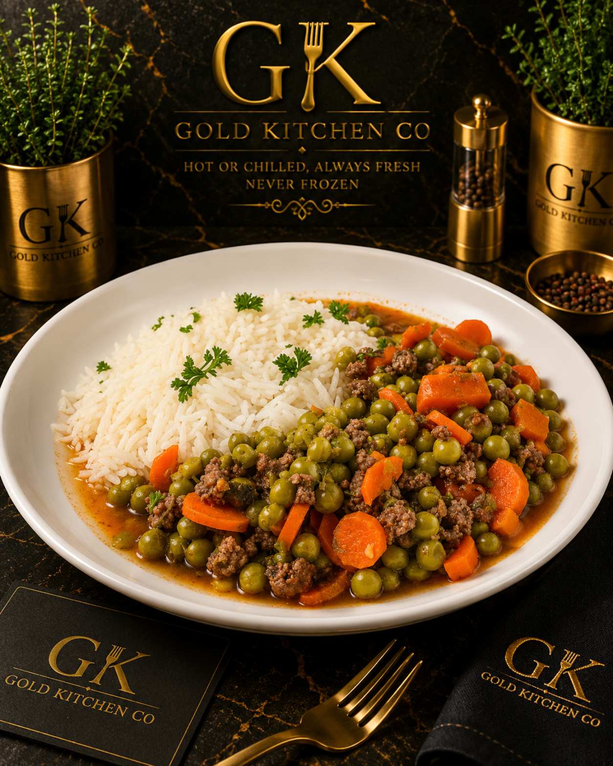Cooked peas with Carrots and Potatoes in Red Sauce serve with Rice