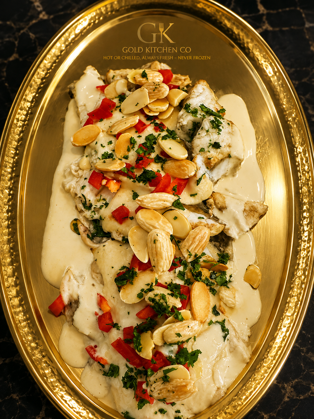 Grilled Fish Fillet cooked with Tahini Sauce, Capsicum, Garlic, Lemon & Pine Nuts — Allow 30–60 Min Preparation