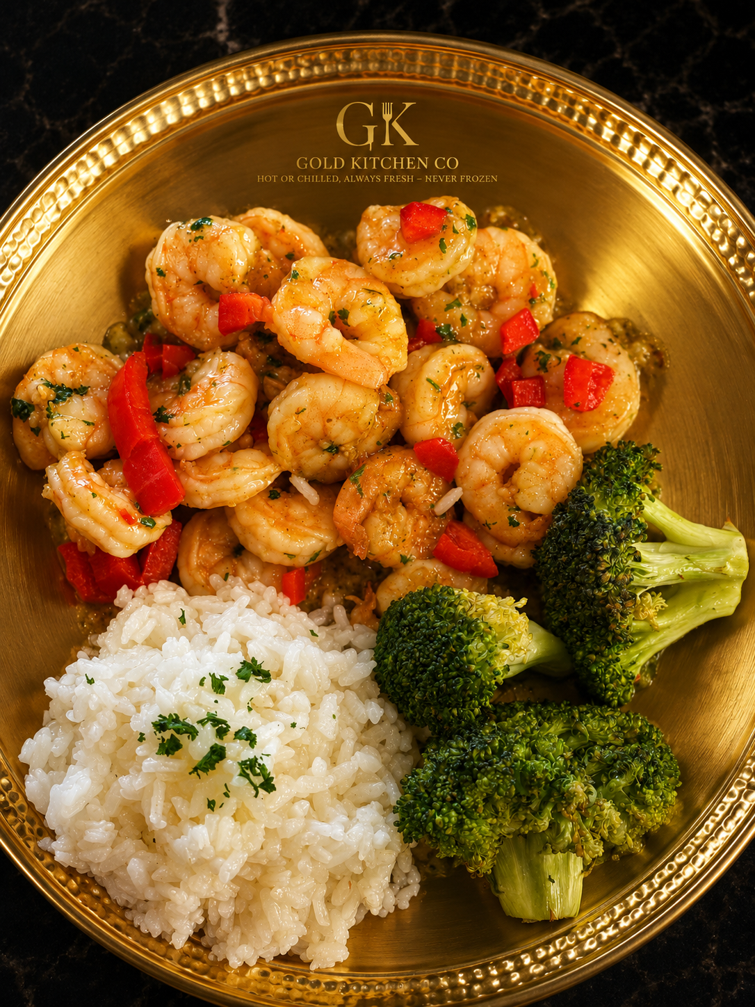 Garlic Prawn served with Rice & Broccoli — Allow 30–60 Min Preparation
