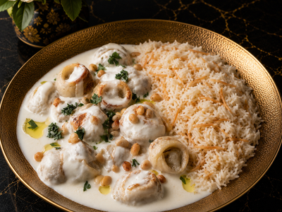 Handmade Meat Dumplings in Yogurt Broth w Rice & Pine Nuts (Shish Barak | Pre-Order | 24 Hours' Notice Required)
