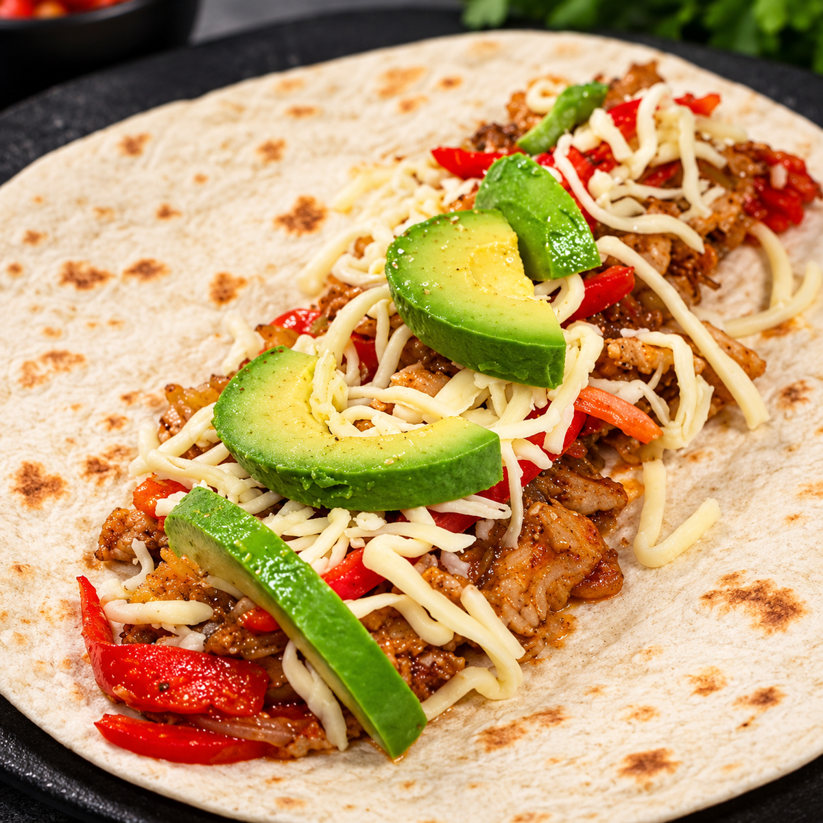 Fajita FREE RANGE Chicken Plate w Capsicum, Onions & Pita