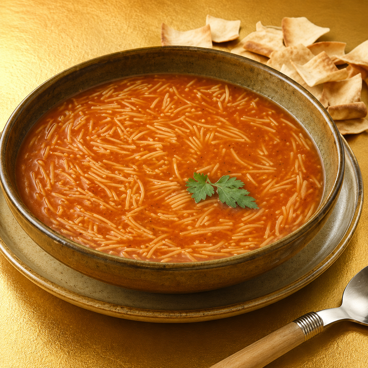 Chicken Broth Soup w Vermicelli, Onions.