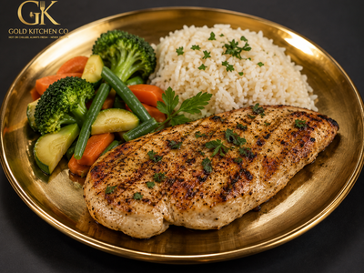Grilled Chicken Breast, Rice with Steamed Veg or Green Salad (Gym) — Allow 30–60 Min Preparation