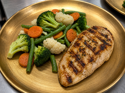Grilled Chicken Breast with Steamed Vegetables — Allow 30–60 Min Preparation