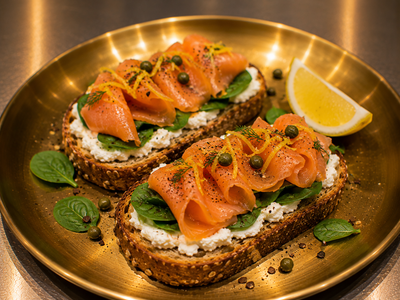 Smoked Salmon Toast w Goat Cheese, Lemon & Spinach (S only)