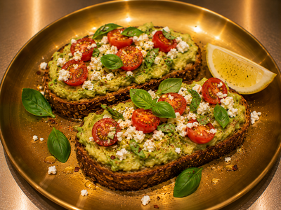 Avocado Toast w Fetta, Cherry Tomatoes & Basil (S only)