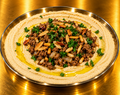 Hommus Plain w Tahini, Lemon & Garlic with mince meats and nuts