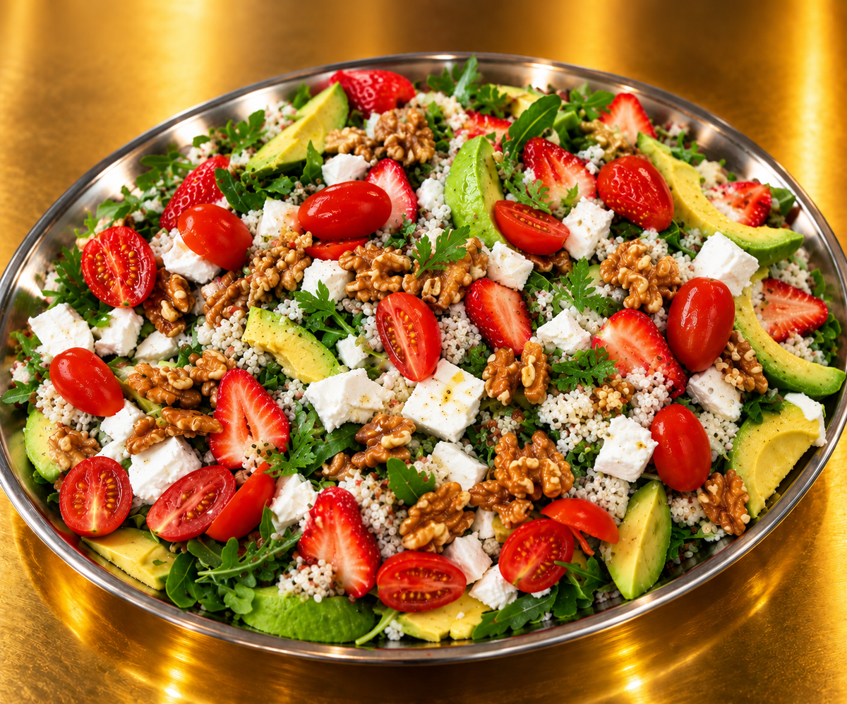 Quinoa Salad w Fruit, Fetta, Tomato, Avocado & Spinach