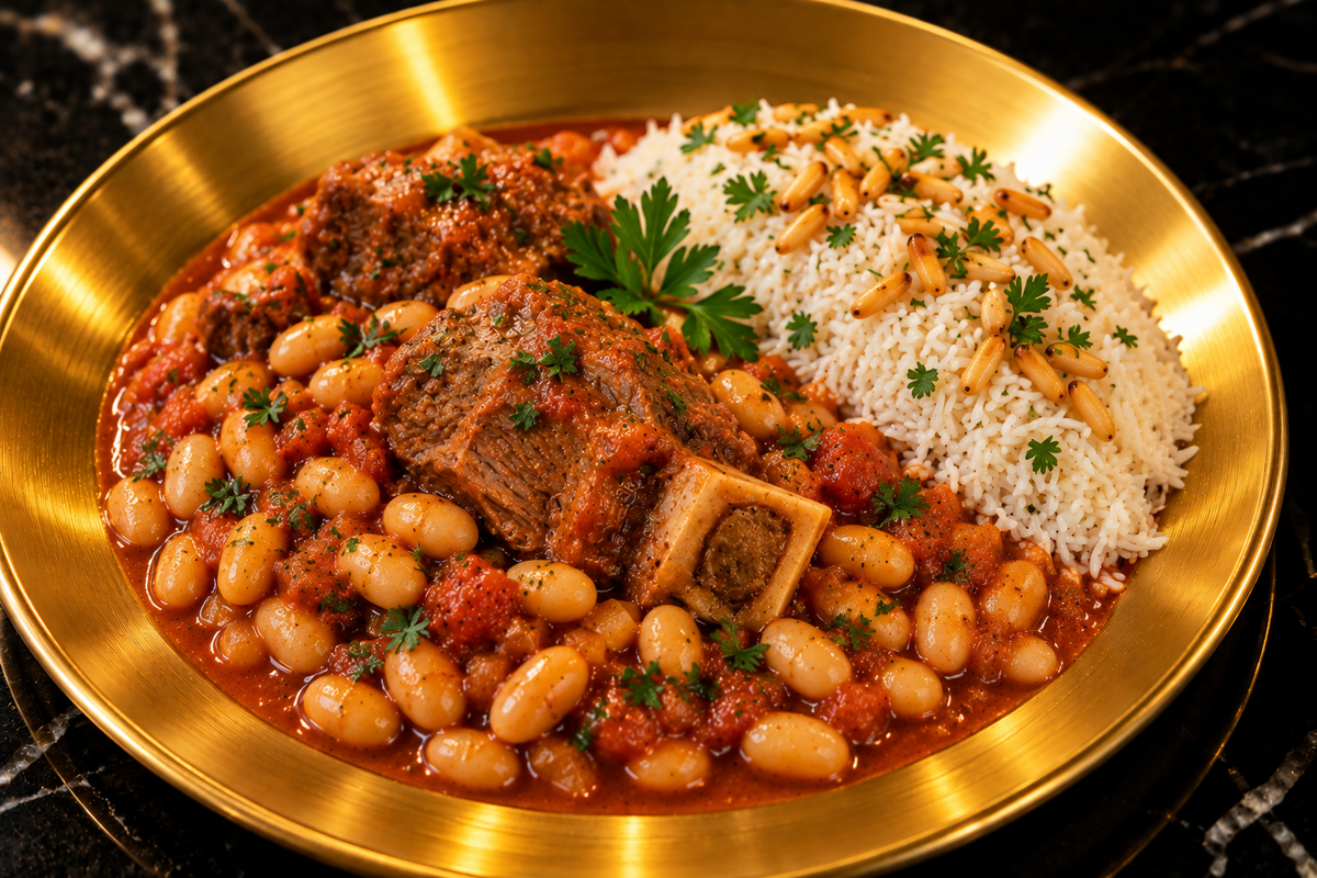 Traditional Lebanese White Bean Stew with Osso Buco & Rice